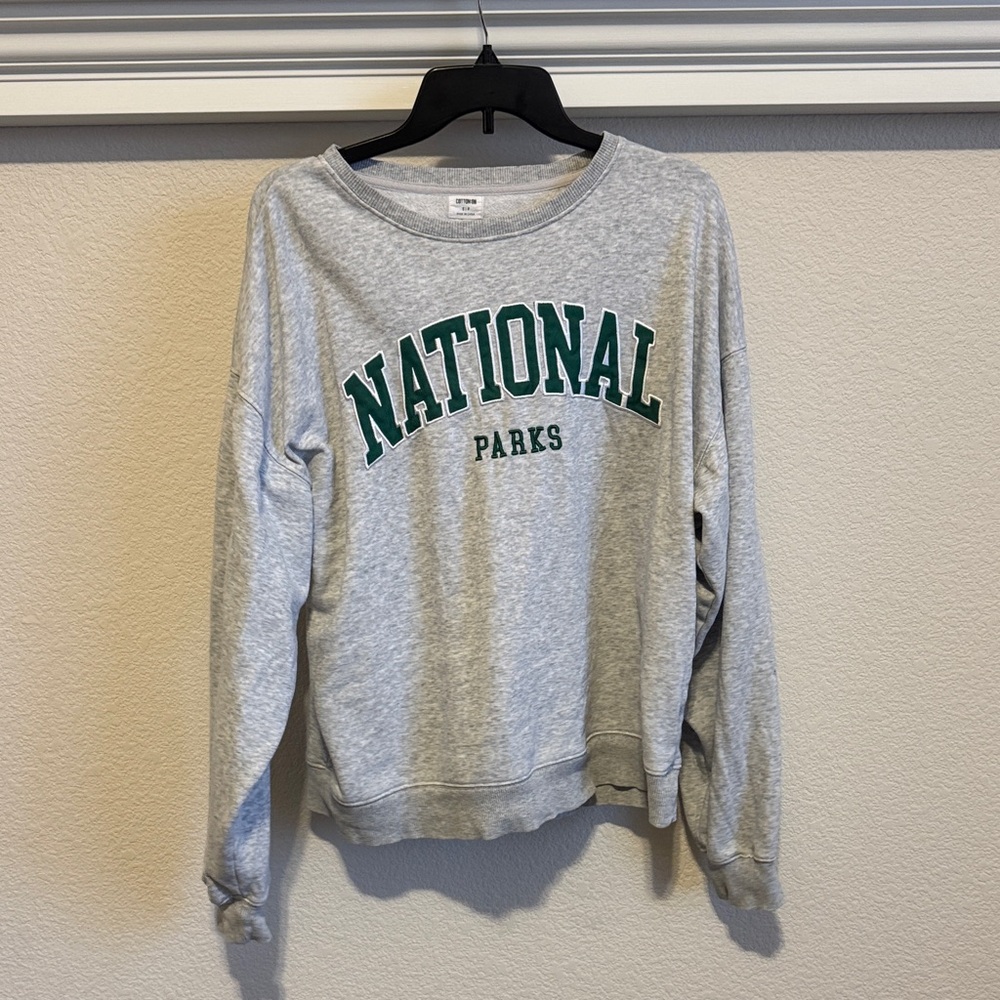 Cotton On Gray Crewneck Sweatshirt with Green "NATIONAL PARKS" Logo